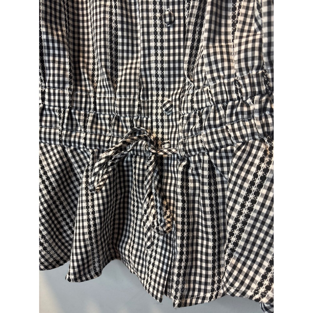NWT Anthropologie Joie Gingham Puff Sleeve Peplum Blouse Black White Top Size L - Picture 3 of 6